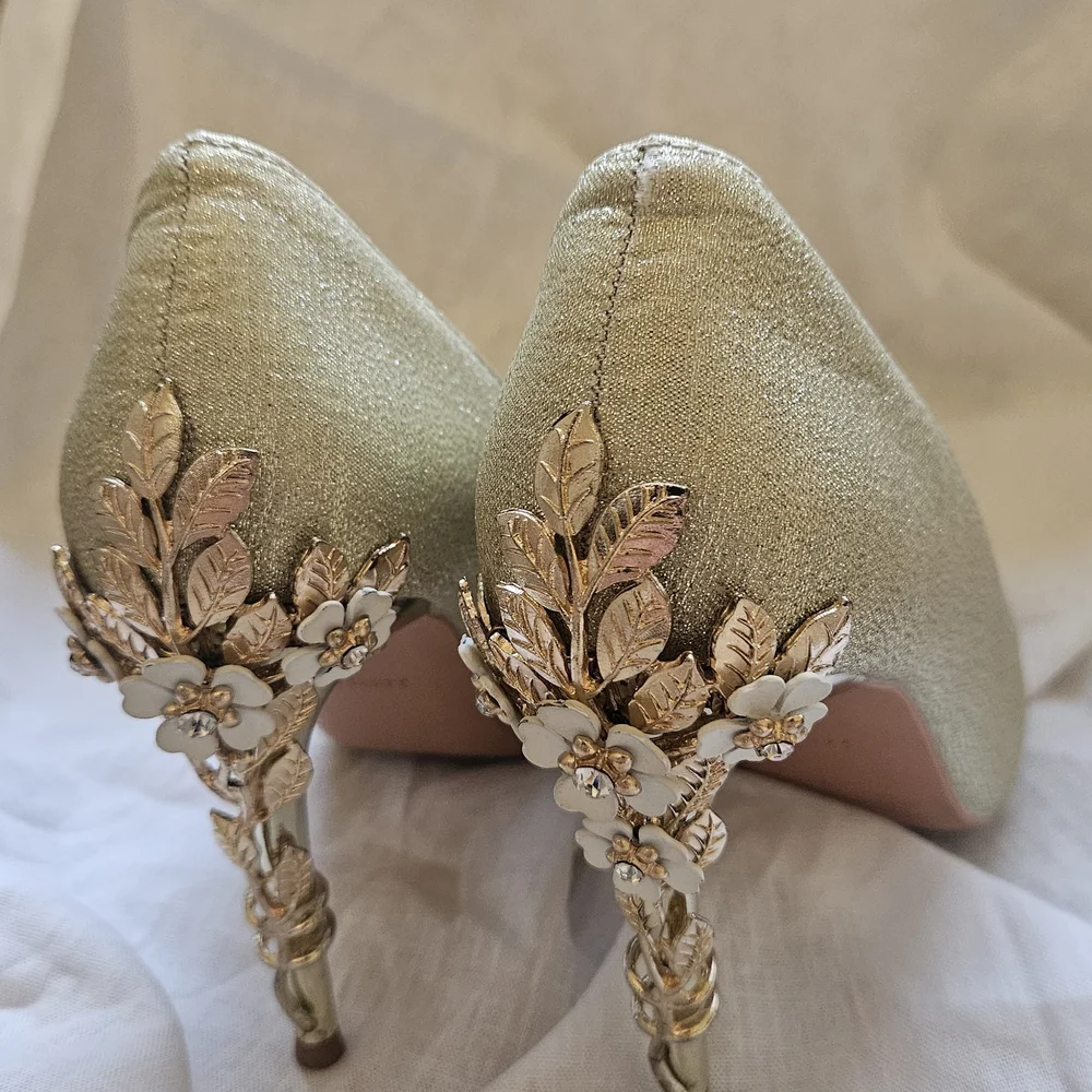 Gold Embellished Women's Evening Heels - Picture 2 of 7